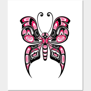 Pink and Black Haida Spirit Butterfly Posters and Art